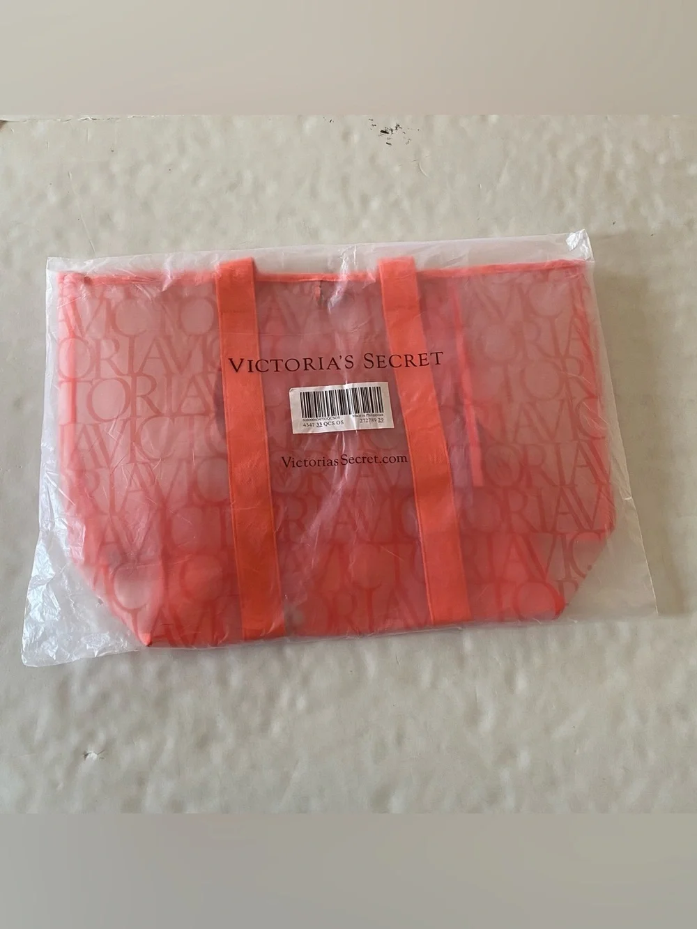 Victorias Secret Mesh Carry All Tote Bag New NWT Orange Sheer Logo Victoria’s